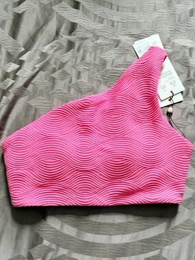 CALIA by Carrie Underwood One-Shoulder Ribbed Swim Top - Hot Pink